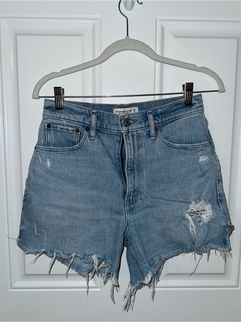Abercrombie & Fitch Light Blue Distressed Denim Shorts Curve Love